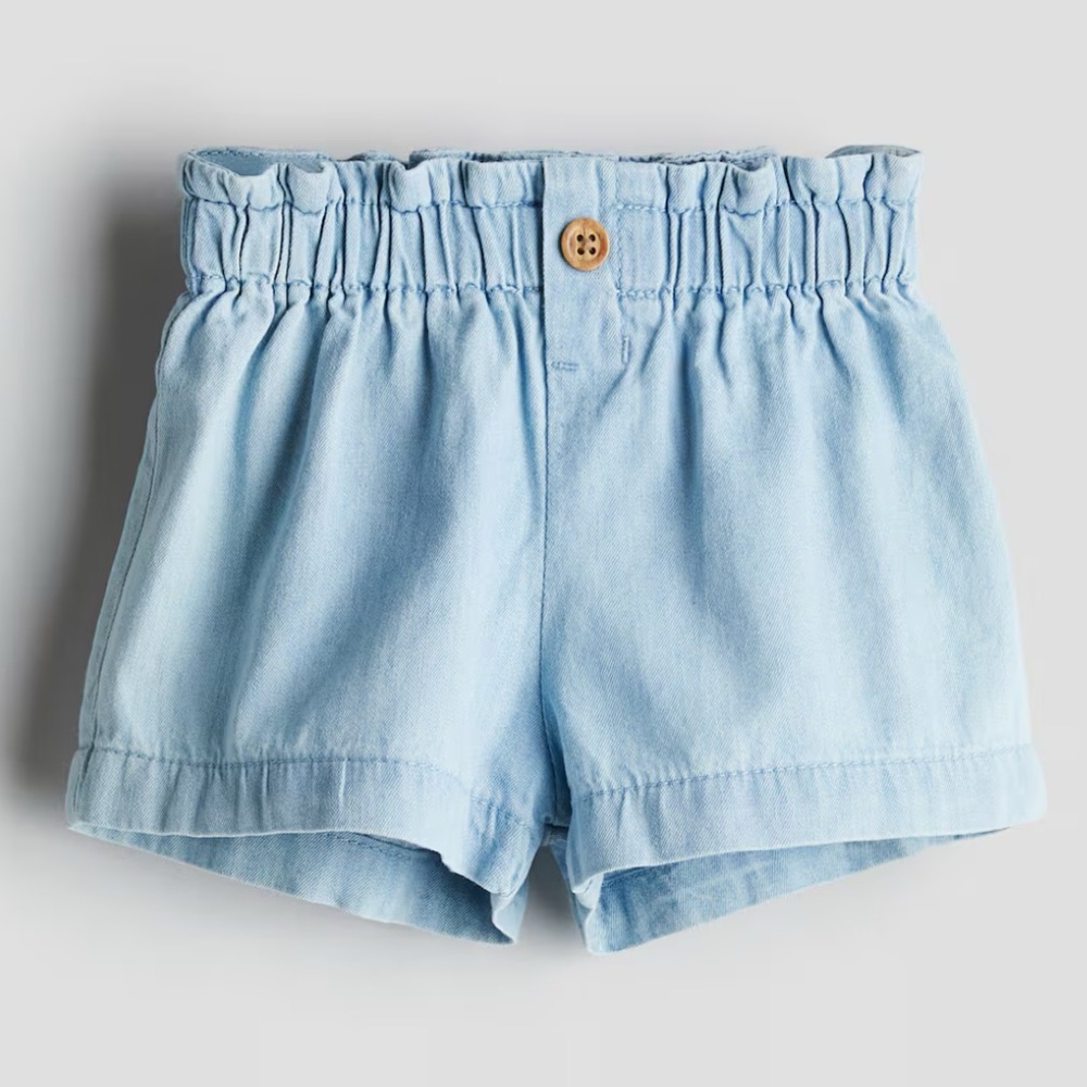 H&M Baby Cotton Paper Bag Shorts in Light Denim Blue
